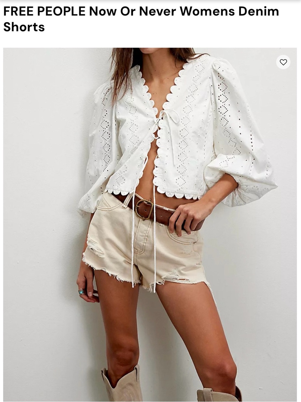 Free People Cream Denim Jean Shorts